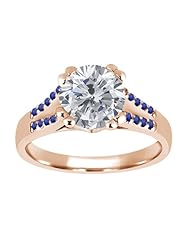 1.20 Ct Round H/I Diamond Blue Sapphire 14K Rose Gold Ring