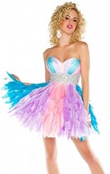 Feathers Applique Lace Beaded Crystal Crystals Short Chiffon/Taffeta/Tulle Prom Dress 