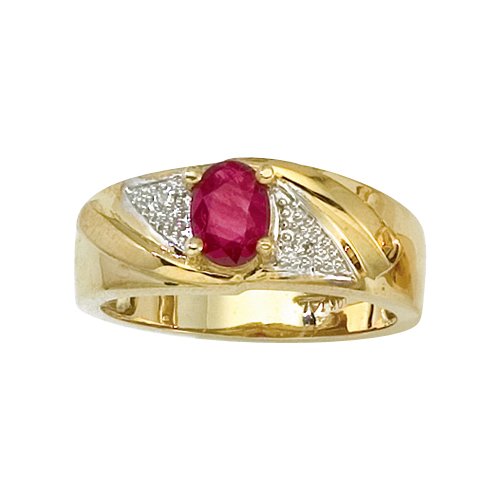 14K Yellow/White Gold 0.01 ct. Diamond and 7 x 5 MM Oval Shaped Ruby Men's Ring