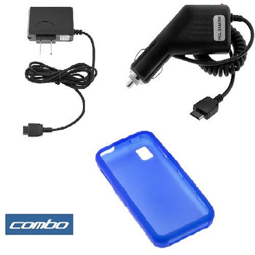 Blue Flexible Soft Silicone Skin Case + Car Charger + Home Travel Charger for Sprint Samsung SPH-M800 Instinct Cell Phone