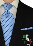Berioni Hand Made in Italy 100% Woven Silk Mens Neck Tie + Pocket Square Jacquard Woven Tie and Hanky Set Blue Navy Y4