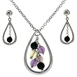 Teardrop Sliver Necklace Earring with Vibrant Gems Amethyst Onyx Citrine Gift Set Bucasi SALE