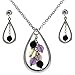 Teardrop Sliver Necklace Earring with Vibrant Gems title=