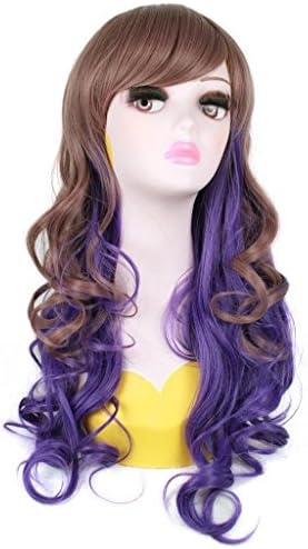 Lolli Long Curl Gothic Lolita Wavy Anime Cosplay Hair Wigs (55cm, Brown with Purple)