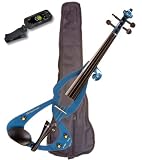 Music Basics Electric Violin Complete Kit with Free Tuner - Blue 4/4 Full Size (VLN-E10-Blue 4/4)