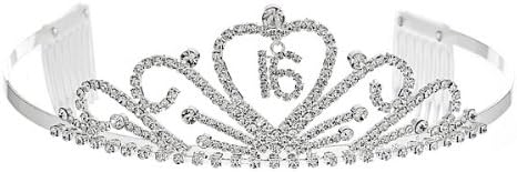 Crystal Rhinestone Sweet 16 Floral Heart Tiara