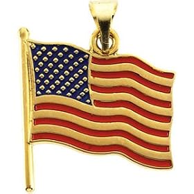14K Yellow Gold American Flag Pendant by 