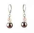 Earrings - E148 - Glass Pearl & Swarovski (tm) Crystal Drop ~ Amethyst (Purple)