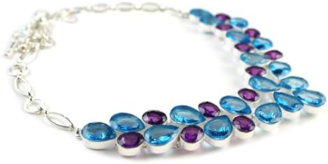 Xl Big Blue, Magenta Purple Crystal Glass Adjustable 14" to 17" Designer Runway Necklace