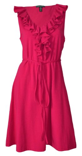 Lauren Ralph Lauren Women's Sleeveless Ruffle Collar Astra Pink Dress Plus Size