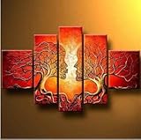IMAGE OF Modern Oil Painting on Canvas Stretched Framed with Wooden Frame - Tree of Love - Romantic