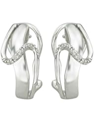 14K White Gold 0.04ct With a Sexy Curve Prong White Diamond Huggie Earrings
