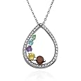 Sterling Silver Multi-Gemstone Pear-Shaped Pendant, 18"
