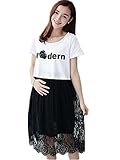 【TPGROWIN】 マタニティ ウェア 授乳服 ワンピース コットン レース 半袖 授乳口付き エレガント 出産 準備 授乳 外出着 妊婦服 (M, ホワイト)