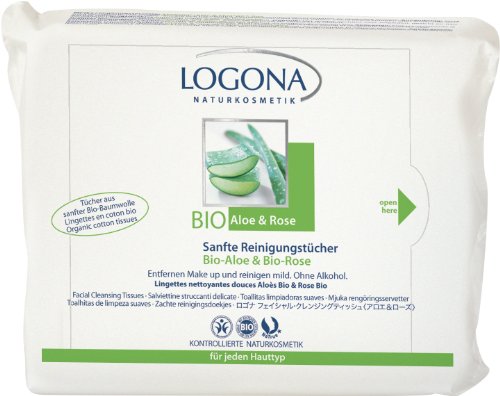  Logona - 1001ling - Soin du Visage - Lingettes Nettoyantes Douces Aloès Bio / Rose Bio - 25 Lingettes - Lot de 2