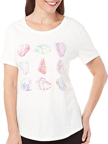SunBay Petite Collecting Shells Print Top Small Petite White