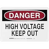 Brady 22104 10 Height, 14 Width, B-401 Plastic Black And Red On White Color Admittance Sign, Legend Danger High Voltage Keep Out