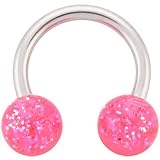Horseshoe - Pink GLITTER Circular Barbell