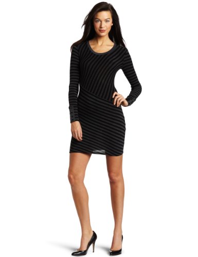 Three Dots Women's Crew Neck Sweater Dress, Black, Small