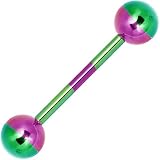 Green Purple Striped Titanium Barbell Tongue Ring