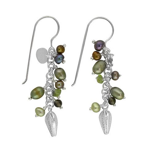 Sterling Silver Dyed Freshwater Cultured Pearl Filigree Dangle Earrings by Sajen