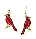 Gold plated and hand enameled red cardinal earrings