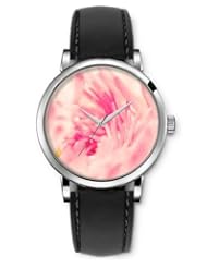 SPRAWL Aanalog Fashion Series Silver Ladies Watches of Genuine Black Leather Strap,Unique Wrist Watch for Women Girls Designed with petal roses