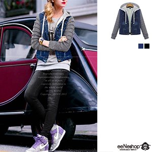 (イイネショップ) eeNeshop レイヤード デニム スウェット パーカー ジャケット