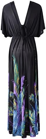 ERLKING Women's Bohemia Floral Long Beach Party Maxi Dress Color Feather Black Size 18