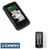 41Lot5raT9L. SL160  Black Durable Soft Silicone Skin Cover Case + Durable Clear Reusable LCD Screen Protector for Verizon LG Versa VX 9600 Cell Phone