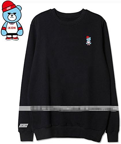 KPOP IKON Cartoon Long Sleeve Shirt Welcome Back Hoodie Bobby B.I Sweatshirt YG (Black, S)
