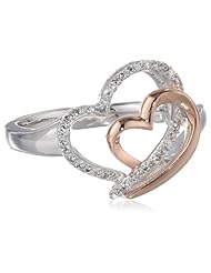 14k Rose Gold Plated Double Heart Ring (1/10 cttw, IJ Color, I2-I3 Clarity)
