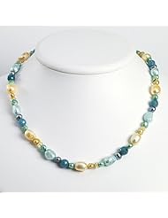 Sterling Silver 18in Blue Jade/Citrine/Freshwater Cultured Pearl Necklace