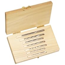 Alvord Polk 155-S-05 High-Speed Steel Taper Pin Reamer Set, Left Hand Spiral Flute, Uncoated Finish, 7-Piece, 7/0 - #0 Taper Pin Sizes in Wood Case