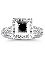 1.25 Cts Black & White Diamond Ring in 14K White Gold