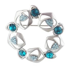 Tone Turquoise Rhinestone Circular Brooch Pin by Pugster