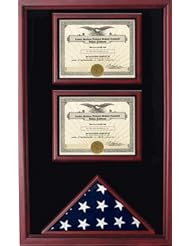 American Flag and 2 Certificates Cases Shadow Box, Military Flag Display Cases, American Flag Frame, Document and Flag Frames, Flag and Certificate Holders