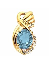 14K Yellow Gold Oval Cut Aquamarine Pendant -- LIFETIME WARRANTY