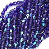 Czech Fire Polish Glass Beads 4mm Round "Cobalt Blue AB" (50)