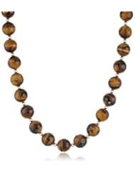 14-14.5Mm Faceted Tiger-Eye Accented with Sterling Silver Beads and Ball Clasp Necklace, 18"