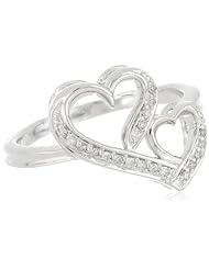 Sterling Silver 1/10 ct. t.w. Double Heart Diamond Ring, Size 7