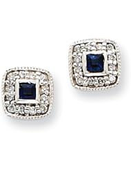 14k White Gold Diamond & Sapphire Post Earrings. Wt- 0.09ct. Gem Wt- 0.15ct