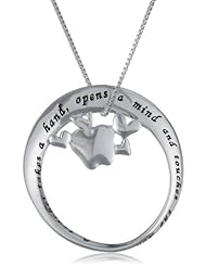 Sterling Silver "A Teacher Takes A Hand, Opens A Mind and Touches The Heart" Mobius Circle with Apple Pendant Necklace, 18"