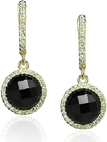 Amethyst Cats Eye Semi Precious Stone CZ Border, 925 Sterling Silver Gold Plated Earrings, By Piers Design