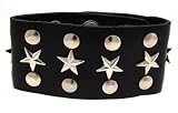 2 Rows of Studs and 1 Row of Stars Leather Wrist Band Bracelet