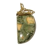 Rhyolite Pendant 02 Stone Green Slice Slab Gold Crystal Healing Wire 1.5