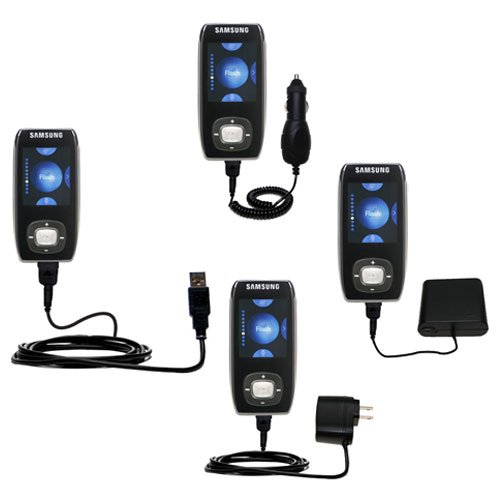 Road Warrior Kit for the Samsung Yepp YP-T9 1GB includes a Car & Wall Charger AND USB cable AND Battery Extender - Gomadic Brand w/ TipExchange Technology
