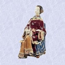 chinese maiden statue with cat porcelain sculpture new