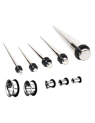 Ear Gauges Stretching Kit Tapers with Plugs Surgical Steel Single Flared 12G,10G,8G,6G,4G Gauge Kit (15 Pack)