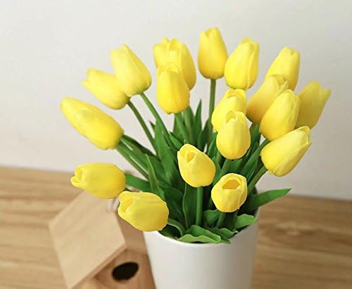 10PCS/LOT high quality PU Stunning Holland mini tulip flower real touch wedding flower artificial flowers silk plants for room home hotel party Event christmas gift decoration-Yellow